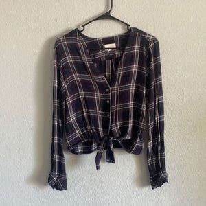 Blue and Red Cropped flannel with Tie